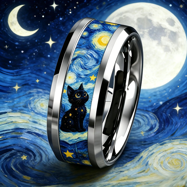 Cat Gazing at the Moon Ring