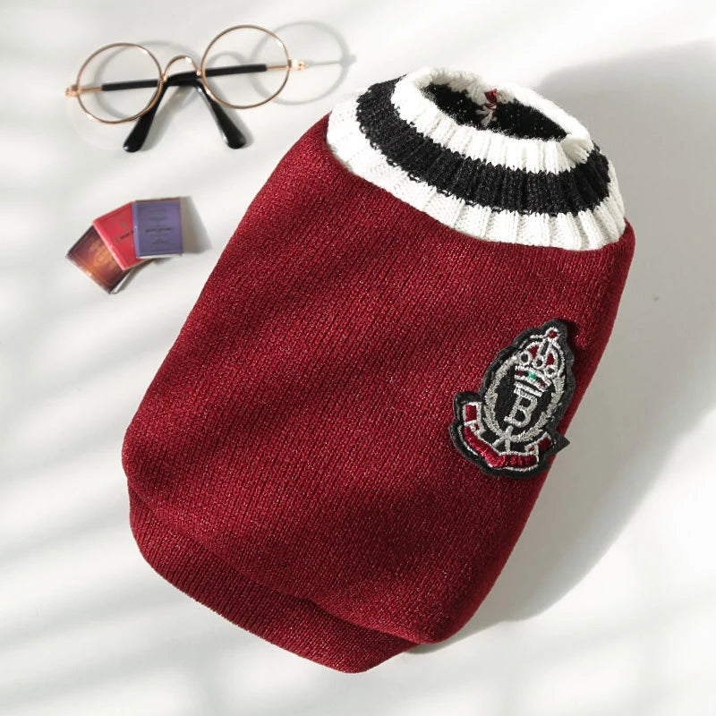 College-Style V-Neck Dog Jumper
