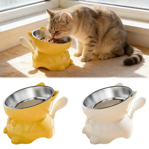 Raised Stainless Steel Cat Bowl with Ear Stand