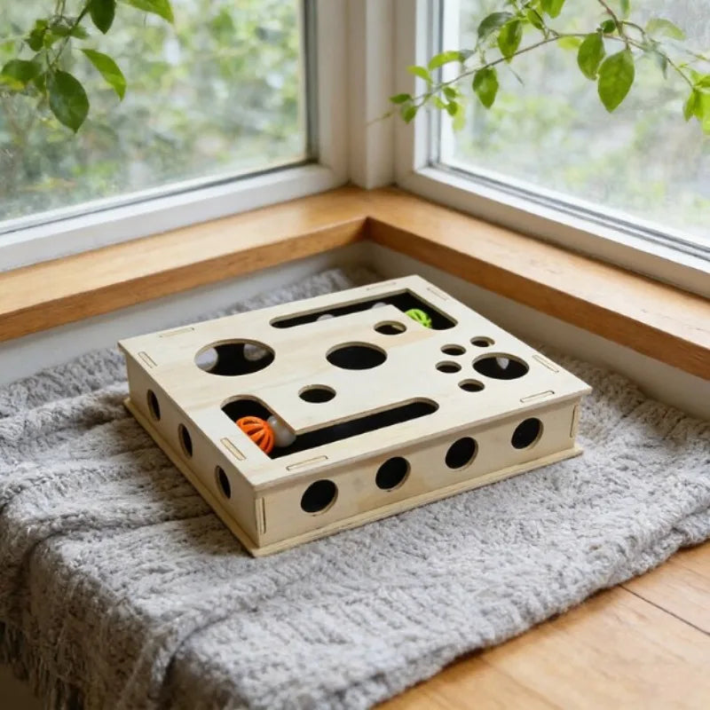 Wooden Cat Maze with Scratch Pad