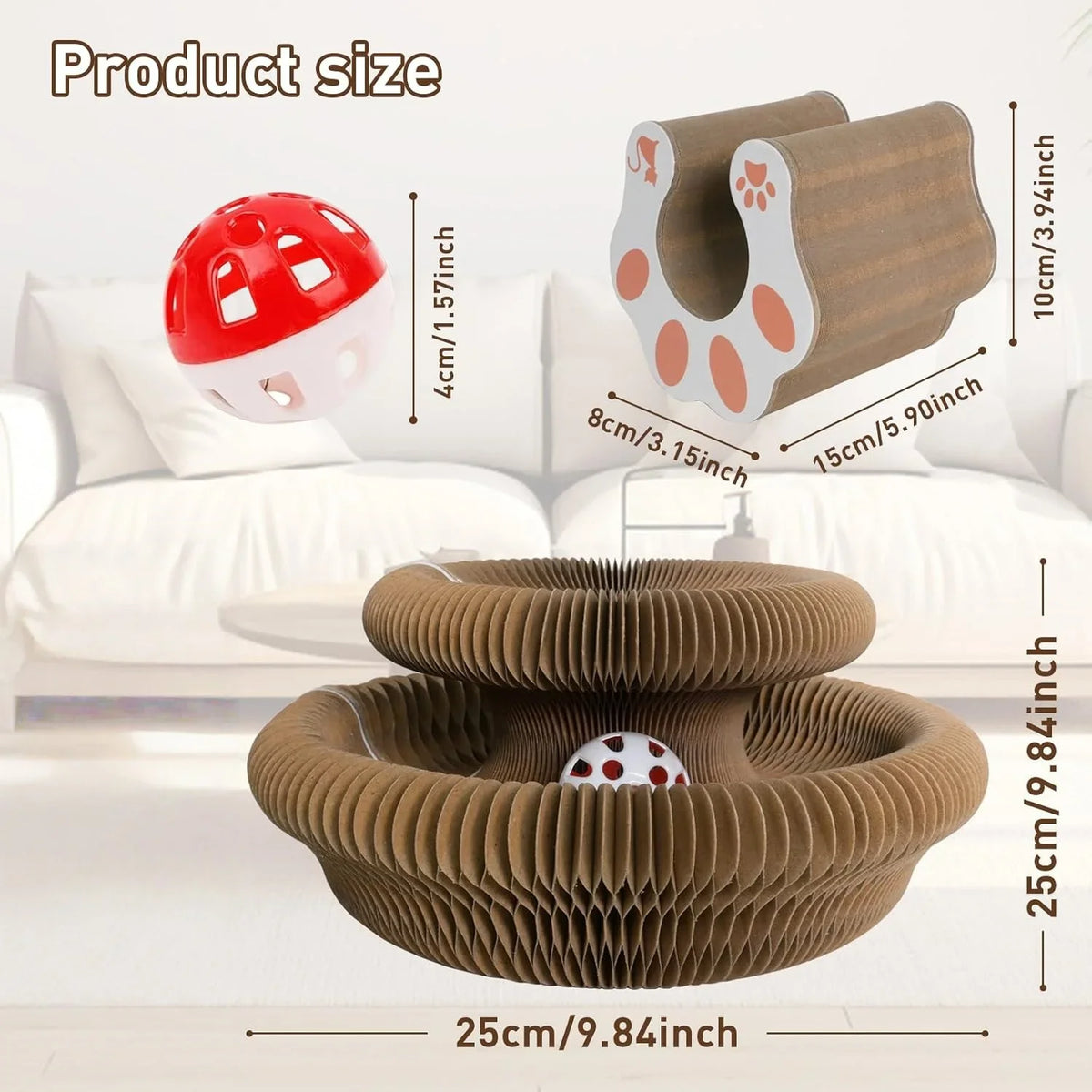 Folding Accordion Cat Scratcher with Ball