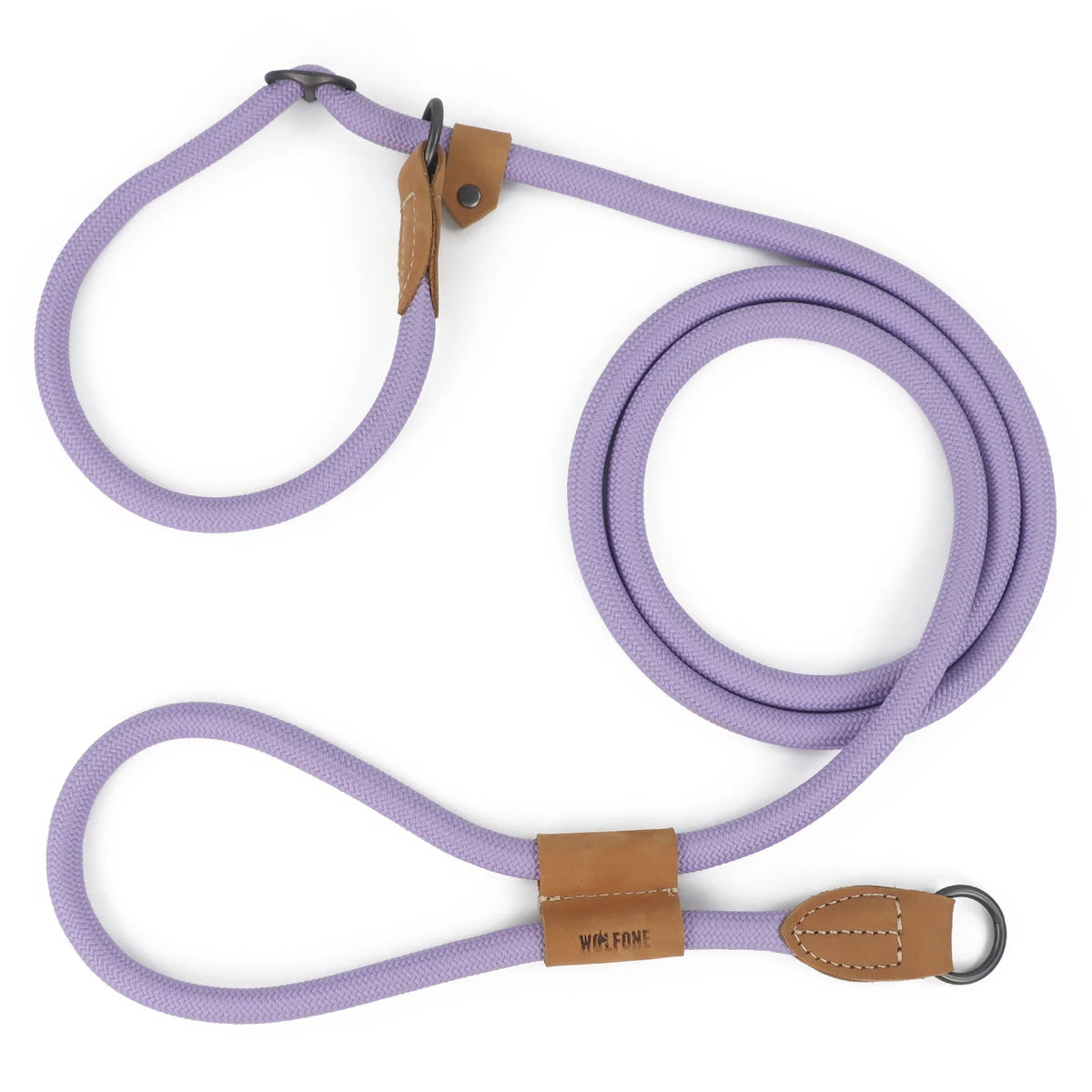 Multi-Use Rope Lead with Leather Trim - Purple / 2.1 m