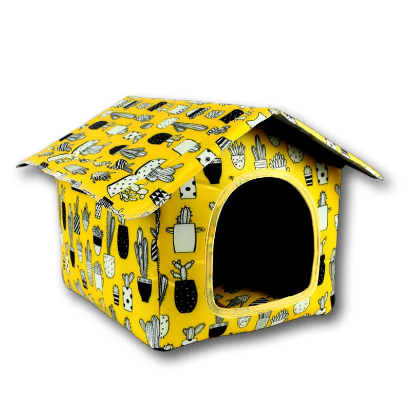 Foldable Printed Pet House - Yellow / S