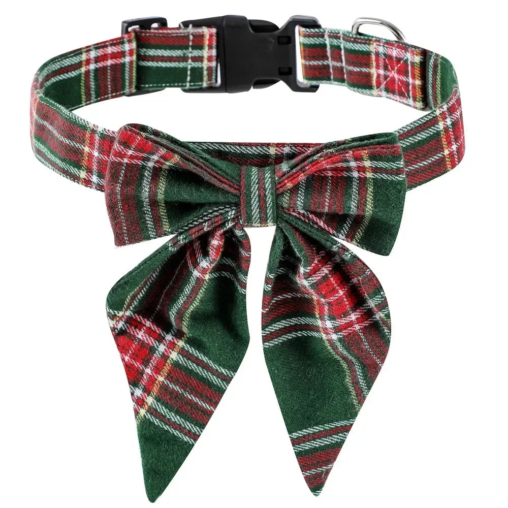 Christmas Bow Tie Dog Collar - Green Lattice / S (2 x 40 cm)