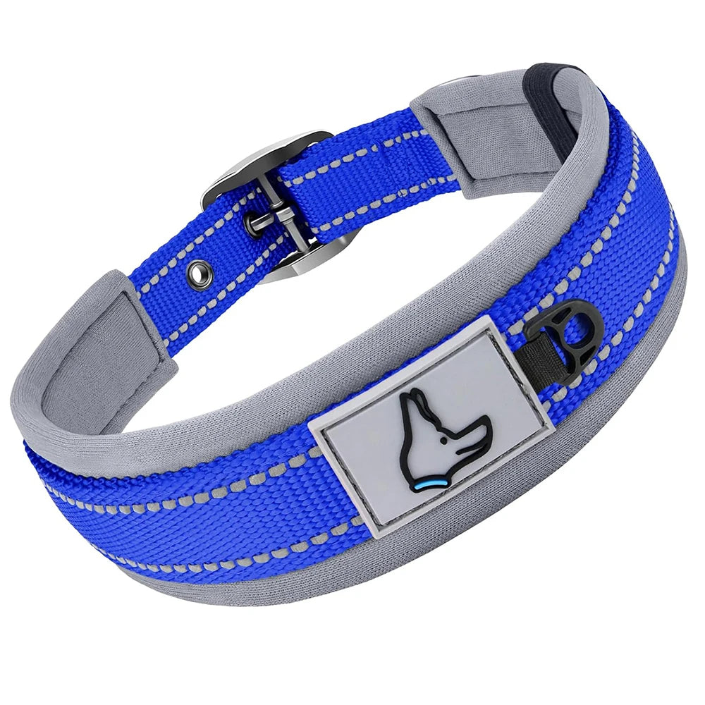 Padded Reflective Dog Collar - Deep Blue / L