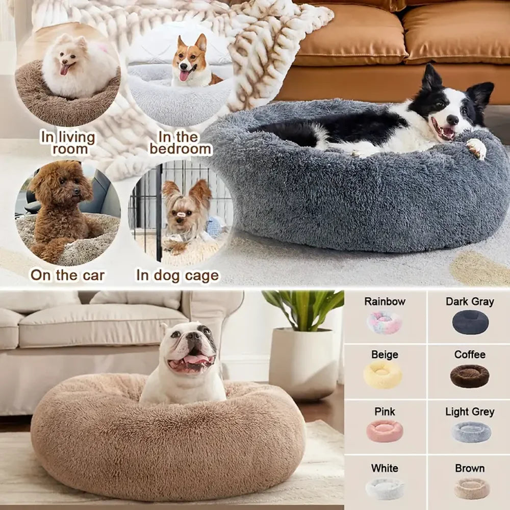 Fluffy Round Calming Bed, up to 90 cm