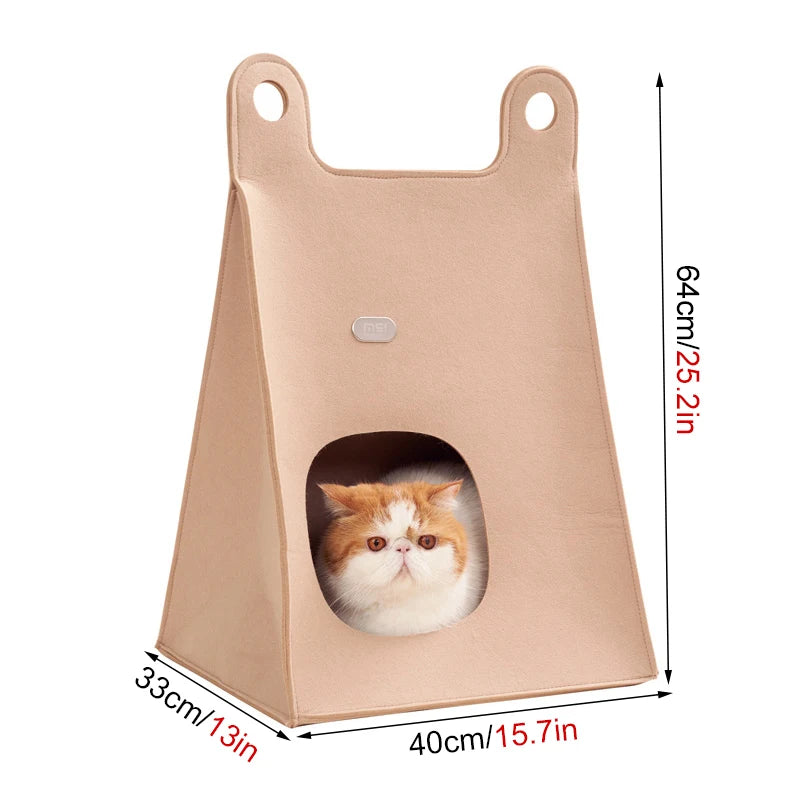 Felt Cat Cube Bed - Khaki
