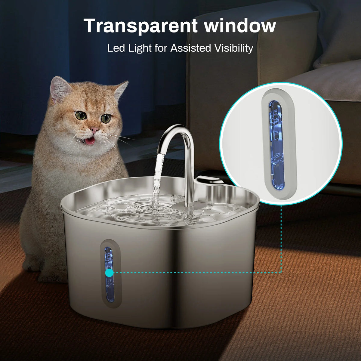 Stainless Steel Cat Water Fountain, 2.2 L