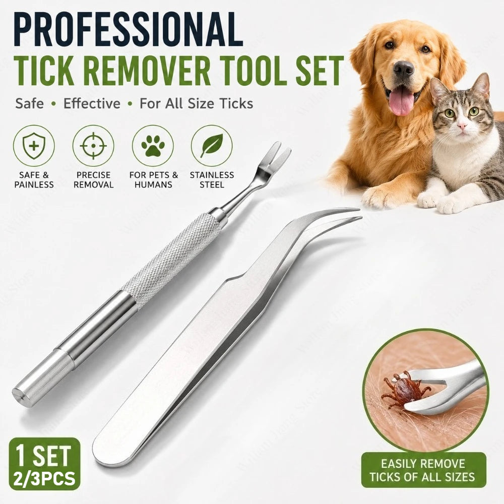 Tick Remover Fork and Tweezers Set