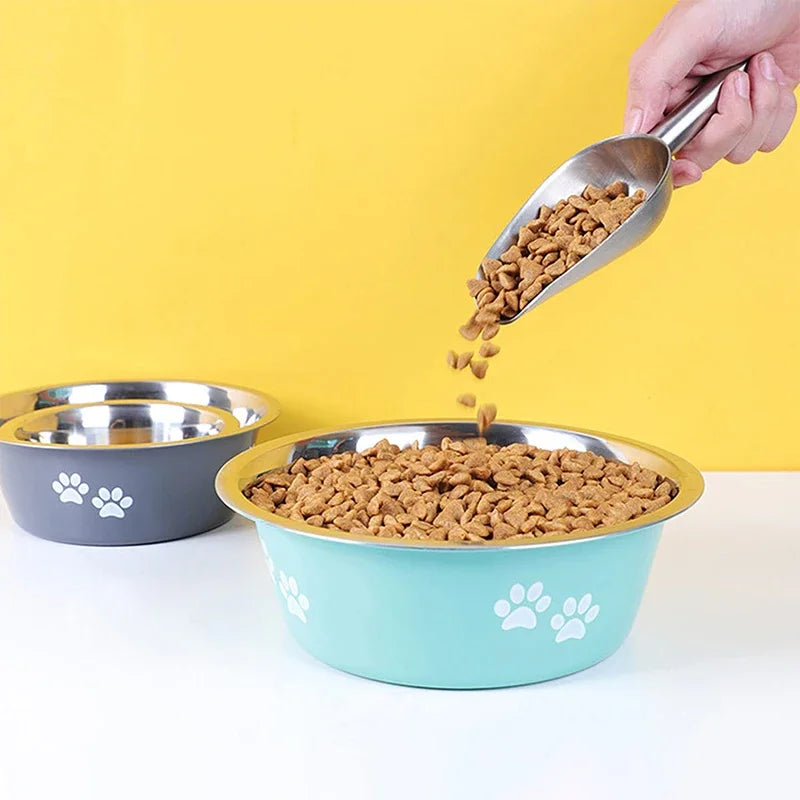 Stainless Steel Paw Print Dog Bowl