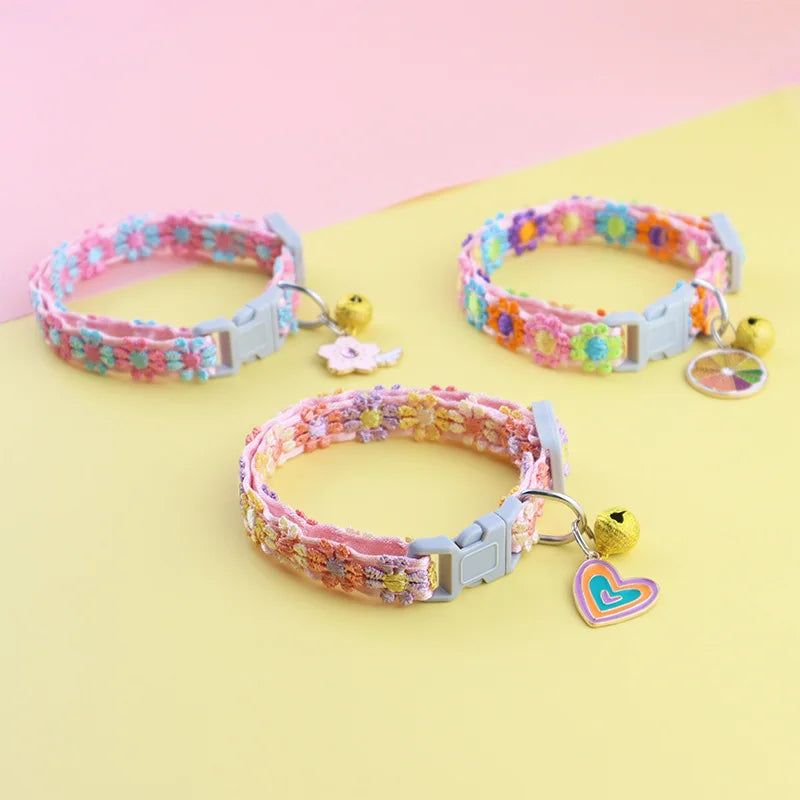 Flower Cat Collar with Bell and Charm
