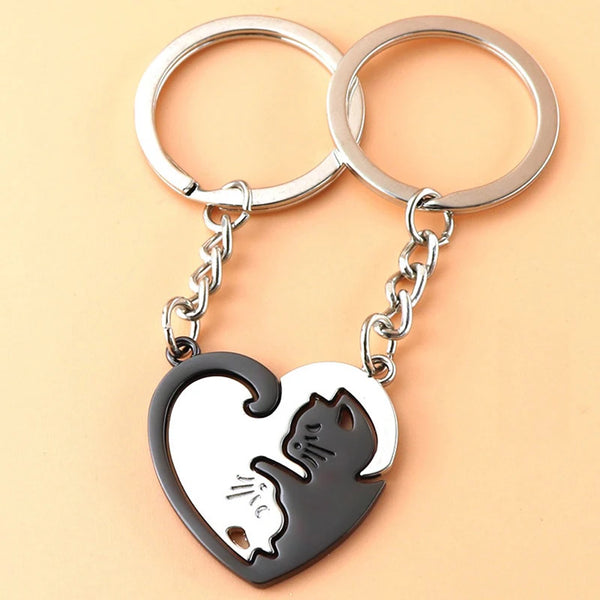 Hugging Cats Heart Keyring