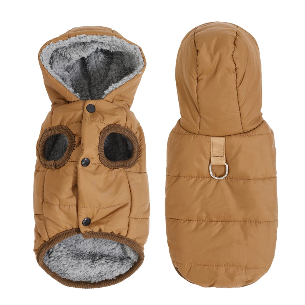 Hooded Fleece-Lined Dog Jacket - Coffee / M