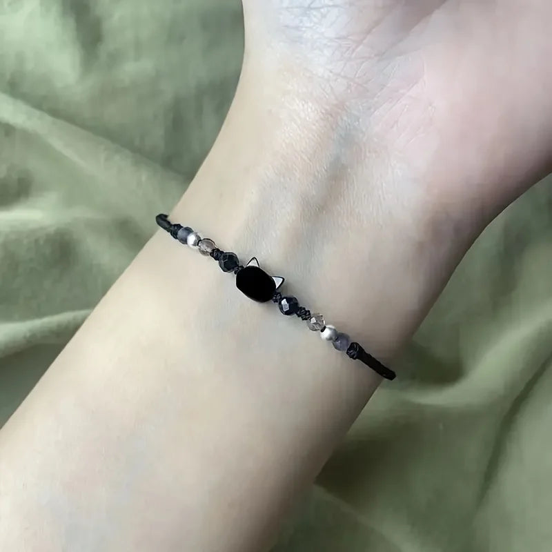 Woven Black & White Cat Bracelet