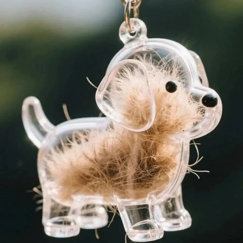 Dog Shaped Fur Keepsake Keyring