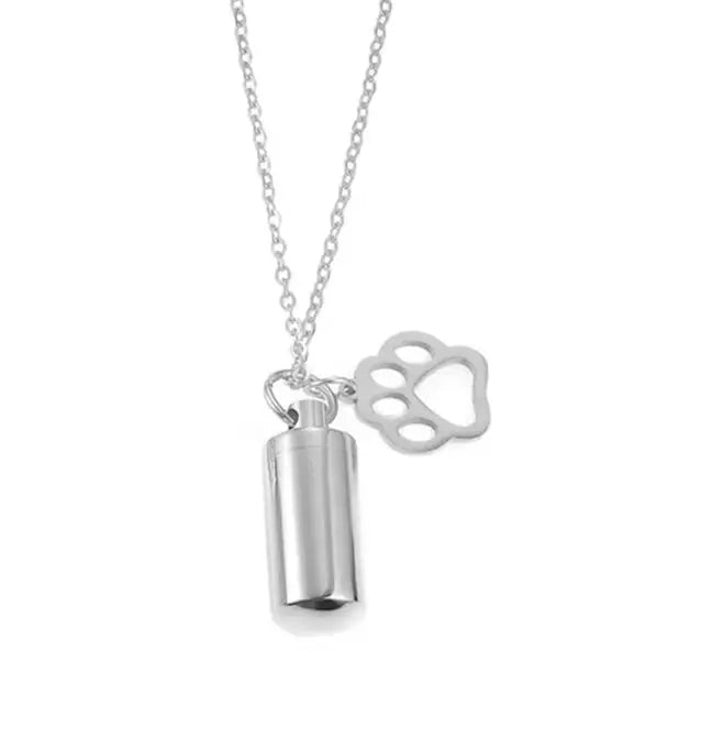 Paw Charm & Cylinder Keepsake Urn Necklace
