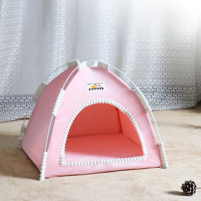 Foldable Pet Tent Bed - Pink / M, 42 x 42 x 36 cm