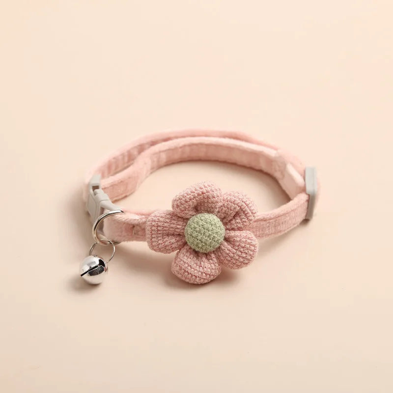 Crochet Flower Cat Collar with Bell