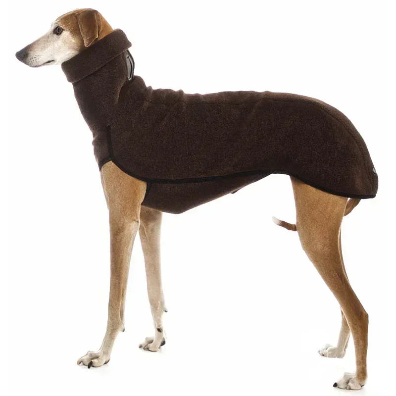 High-Neck Fleece Coat for Sighthounds - Brown / S