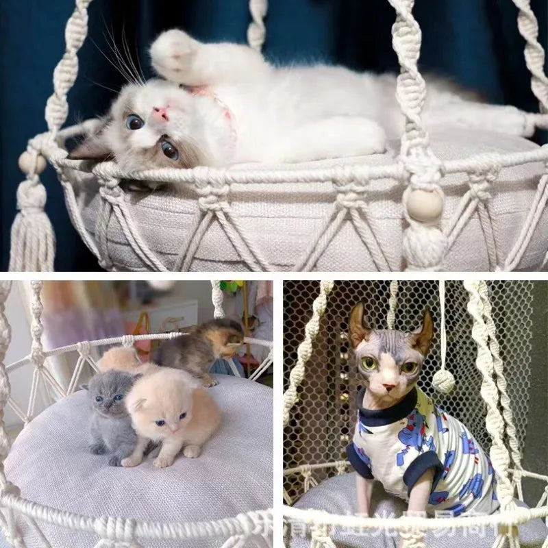 Macrame Hanging Cat Hammock