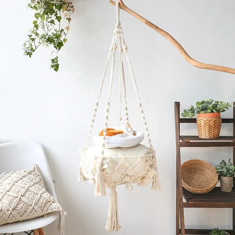Macrame Hanging Cat Hammock