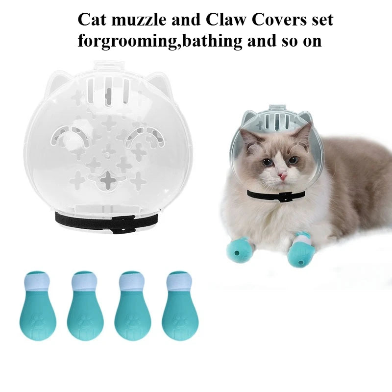 Cat Grooming Hood with 4 Paw Covers, Size M