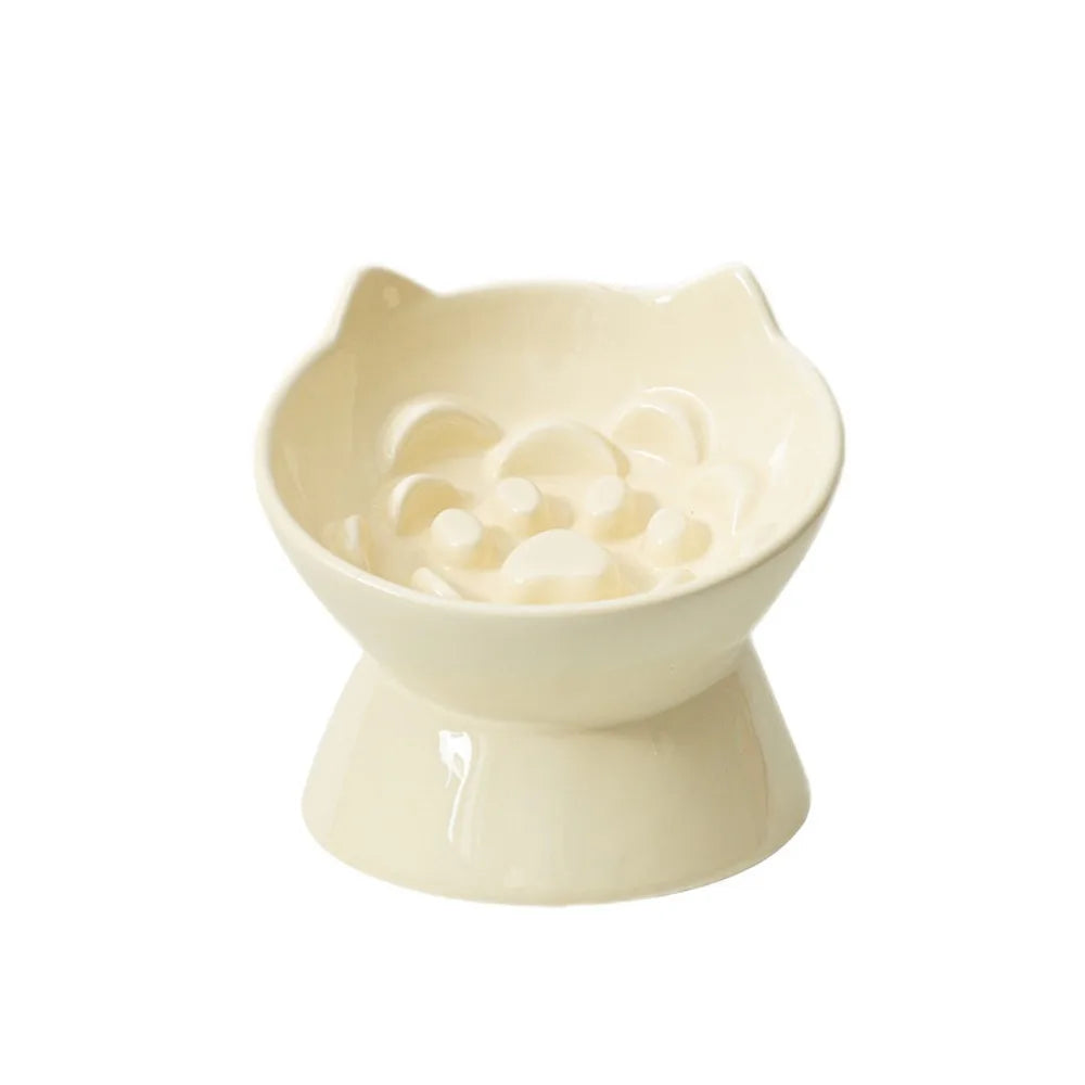Raised Ceramic Slow Feeder Bowl - Beige