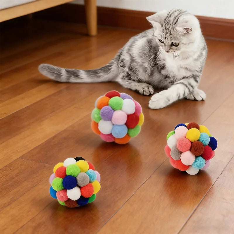 Pom-Pom Bell Balls for Cats, Pack of 2