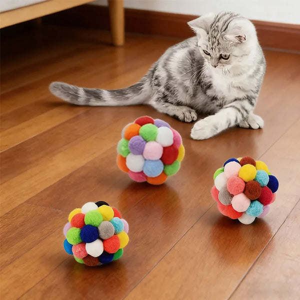Pom-Pom Bell Balls for Cats, Pack of 2