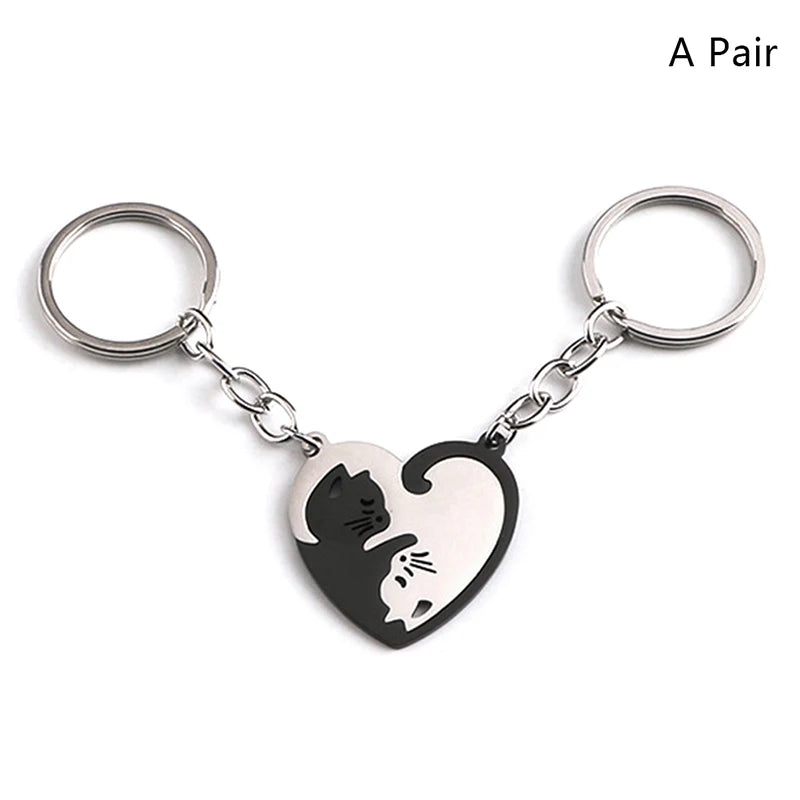 Hugging Cats Heart Keyring