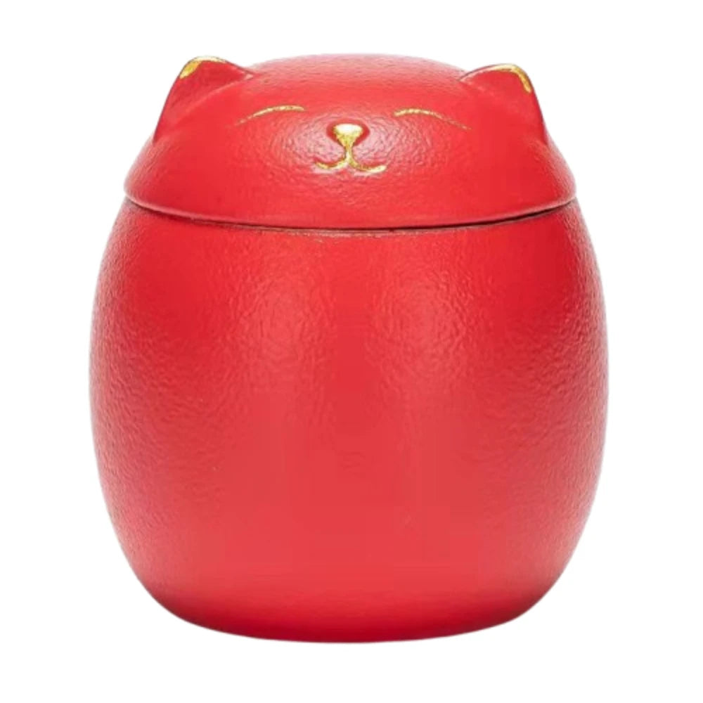 Red cat ceramic urn