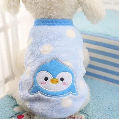 Cartoon Fleece Vest for Cats and Small Dogs - Blue Penguin / XXS