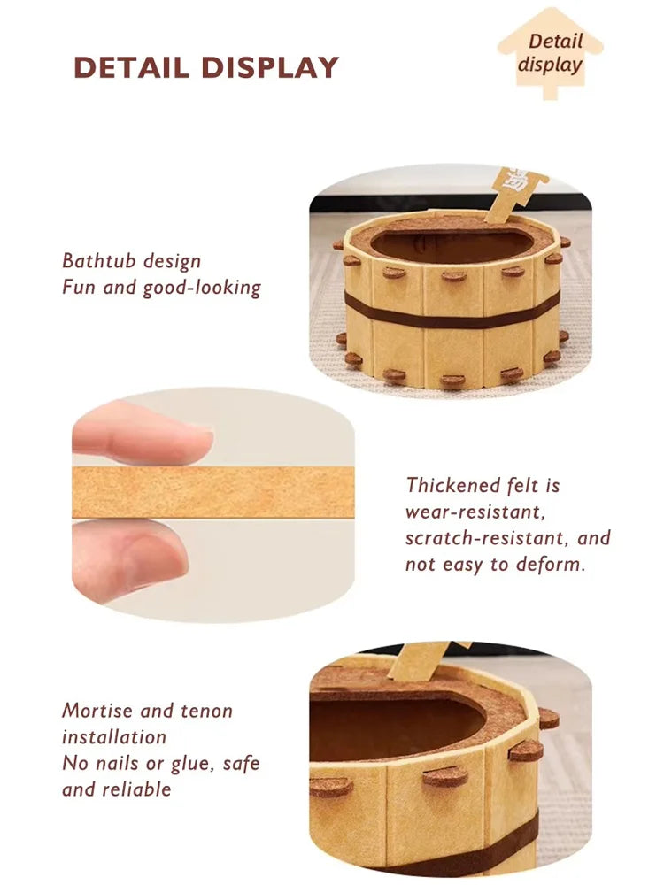 Wooden Tub Felt Cat Bed