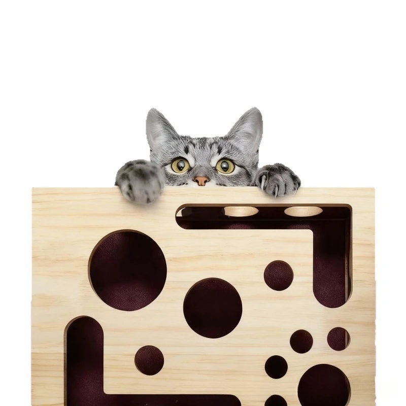 Wooden Cat Maze with Scratch Pad