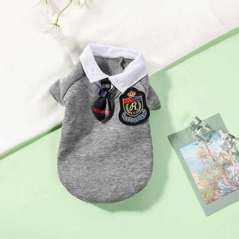 School Uniform Outfit for Small Dogs - Grey shirt / XS
