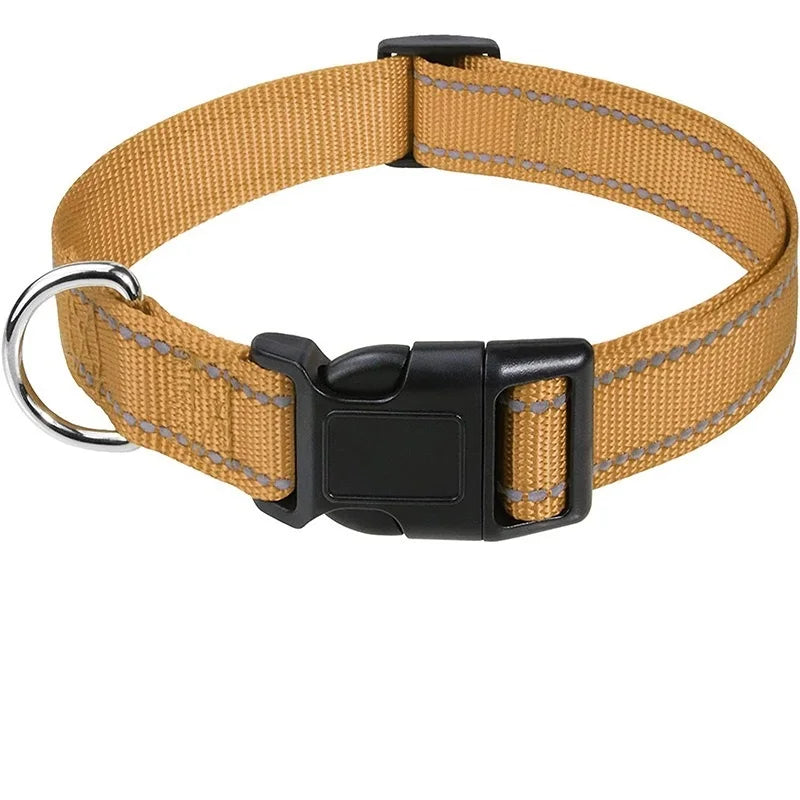 Nylon Dog Collar with Quick-Release Buckle - 10-Khaki / L(2.5 cm)(40-60 cm)