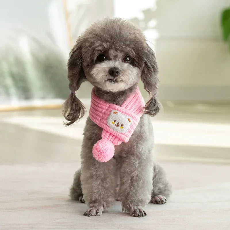 Knitted Pom-Pom Scarf for Small Pets - Pink / S