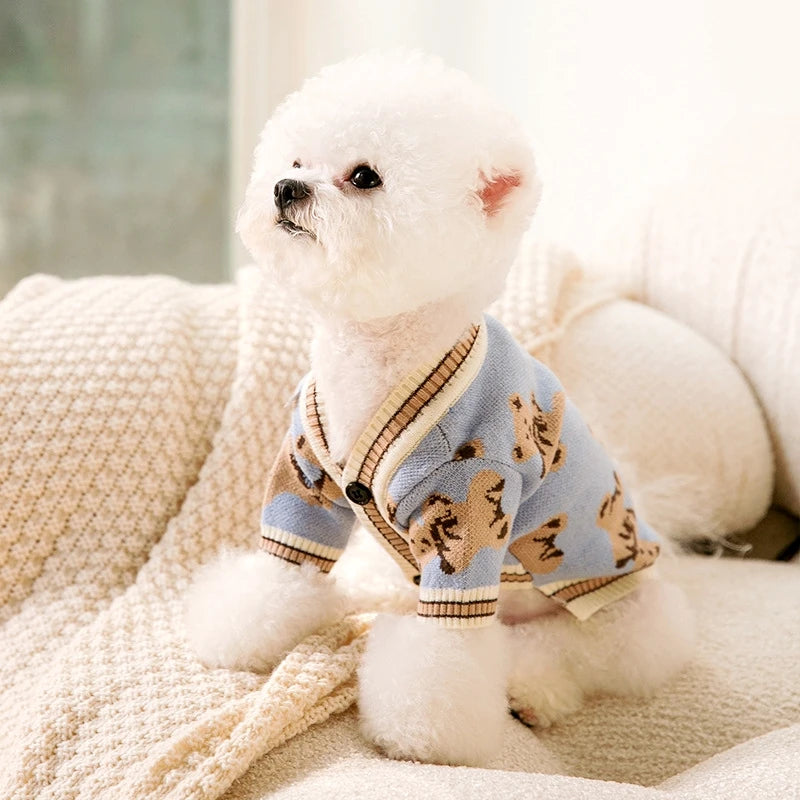 Striped Cardigan Jumper for Small Dogs - Blue / XL