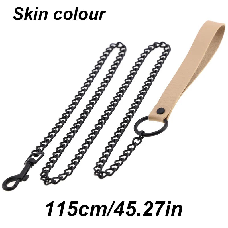 Chew-Proof Chain Dog Lead with Padded Handle - Skin Colour