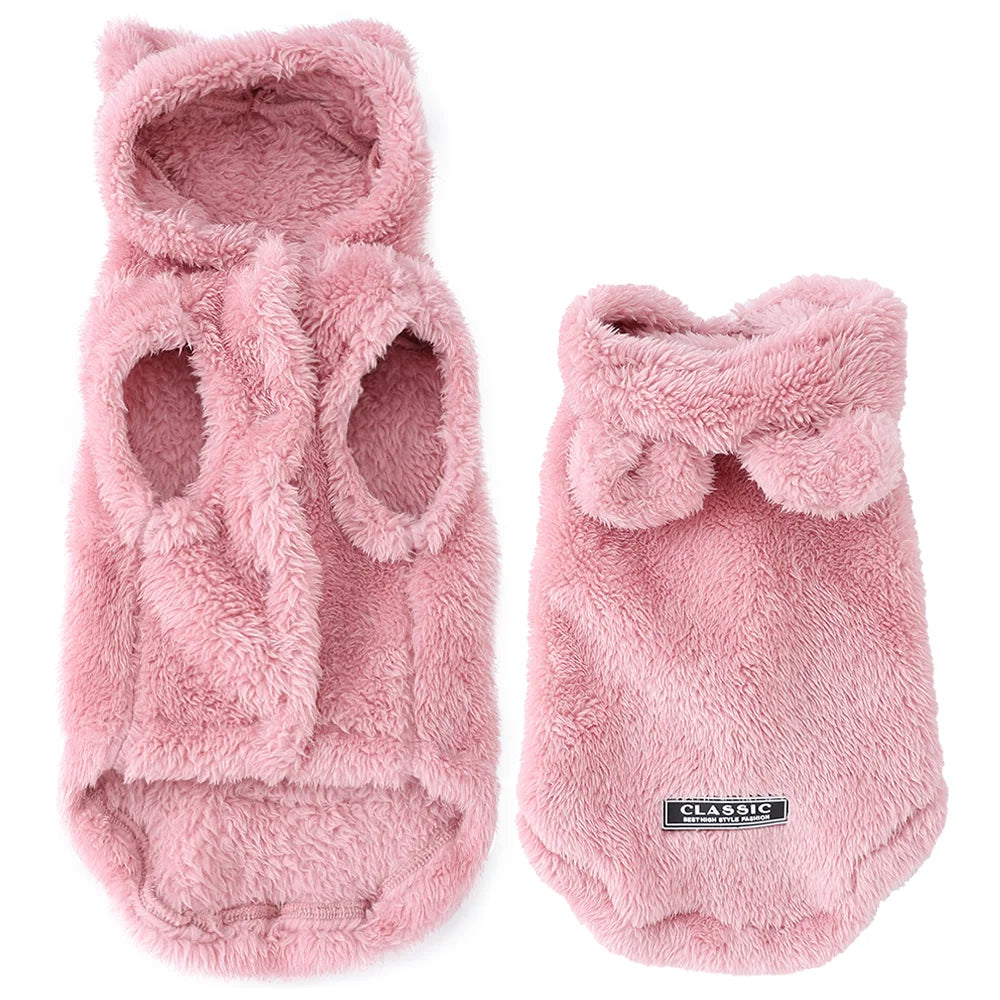 Plush Coat with Bunny Ears for Small Dogs - Pink
