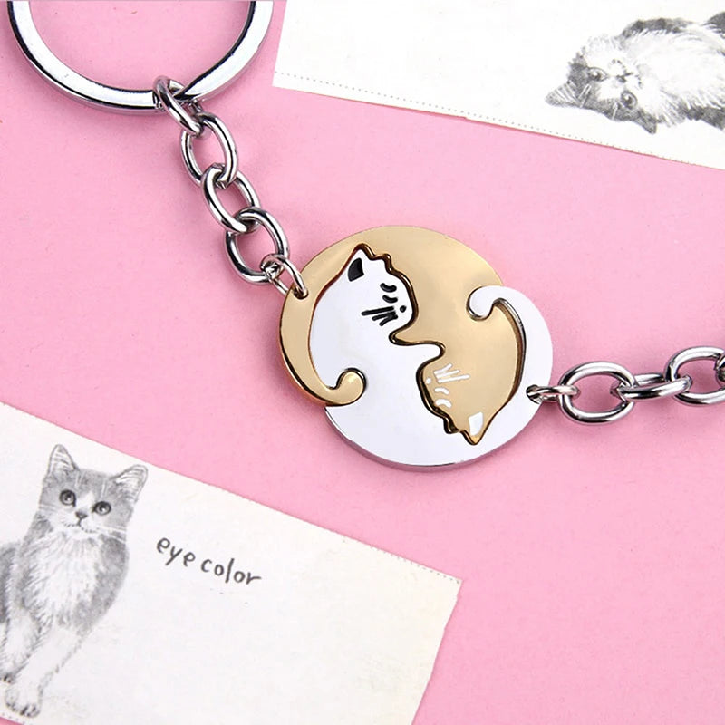 Hugging Cats Heart Keyring