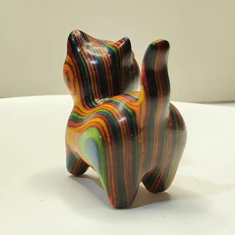 Hand-Painted Wooden Kitten