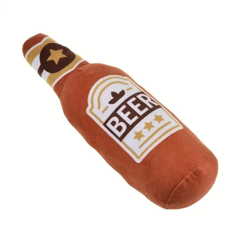 Squeaky Plush Bottle Dog Toy - Orange