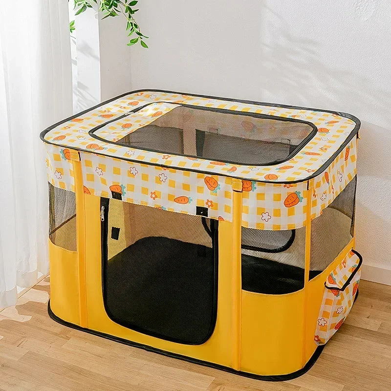 Pop-Up Pet Playpen House - Yellow dots / M (70 x 55 x 45 cm)