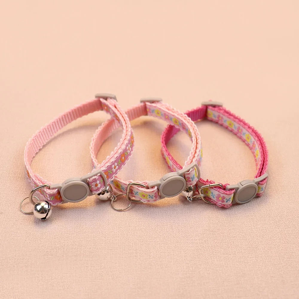 Floral Embroidered Cat Collar with Bell