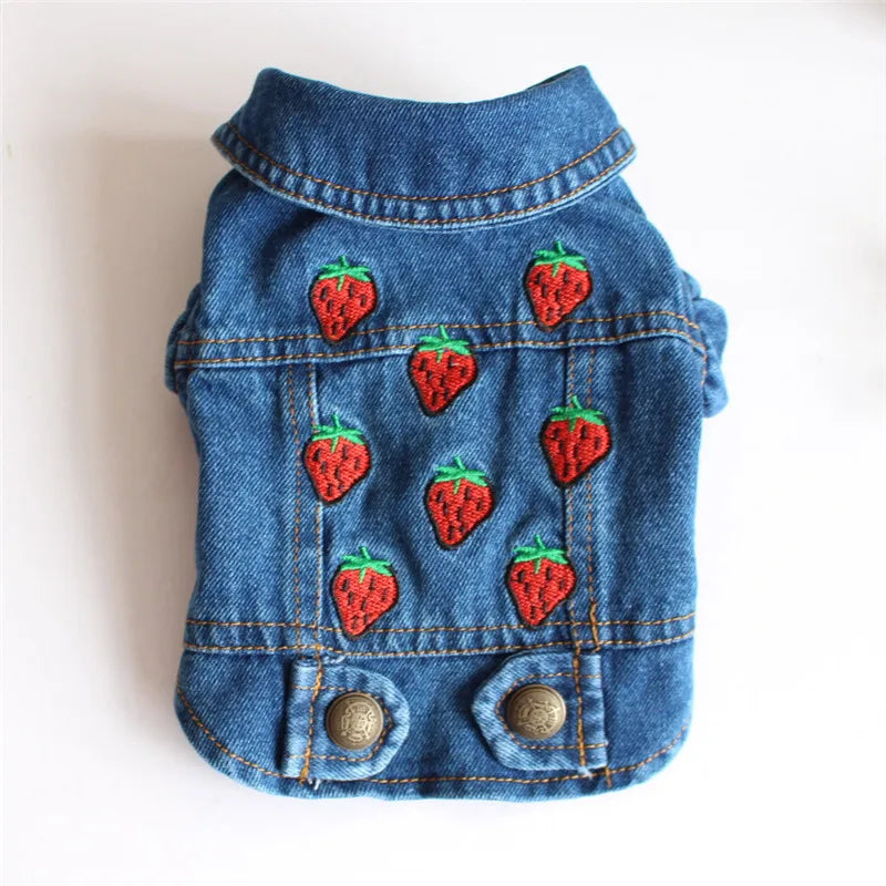Denim Jacket for Small Dogs - Blue strawberry / XS (1 to 1.5 kg)