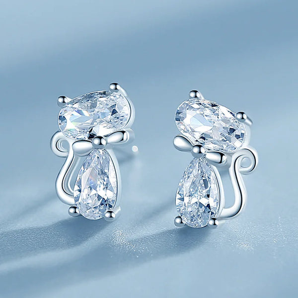 Crystal Cat Stud Earrings