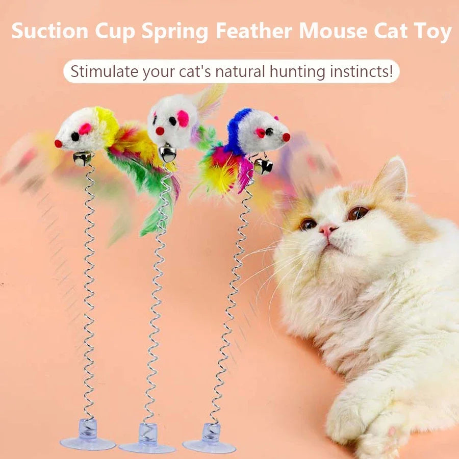Spring Mouse Cat Toy with Suction Base