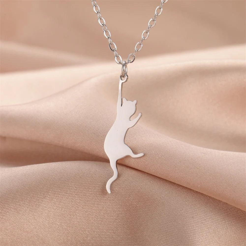 Cat & Fishbone Pendant Necklace