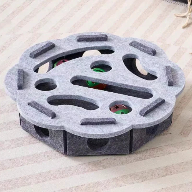 Felt Puzzle Maze Cat Toy with Ball - Gray Round